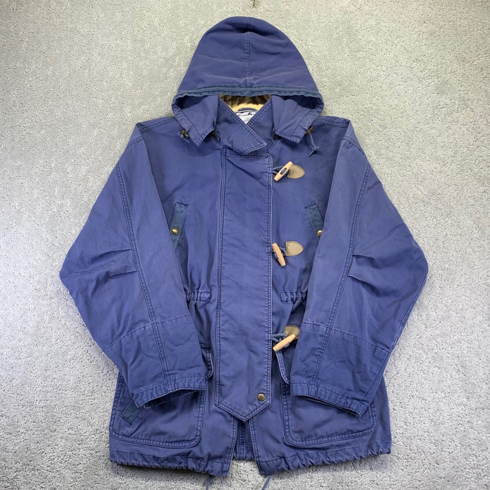 Vintage The Bad Lands Jacket Womens Small Blue Purple Cotton Toggle Hooded Parka